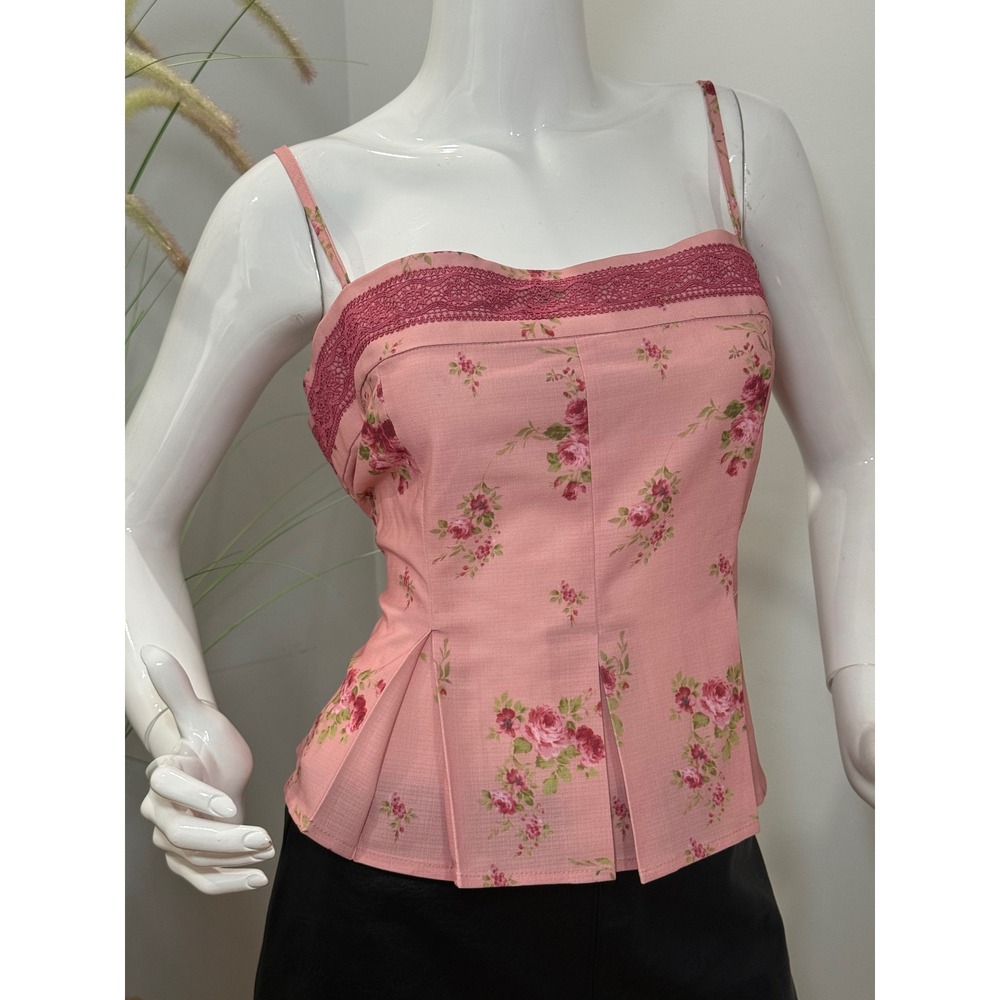 Commense Floral Peplum Cami Top Lace Trim Style Blouse Tank Top size XL /12 - Picture 7 of 10